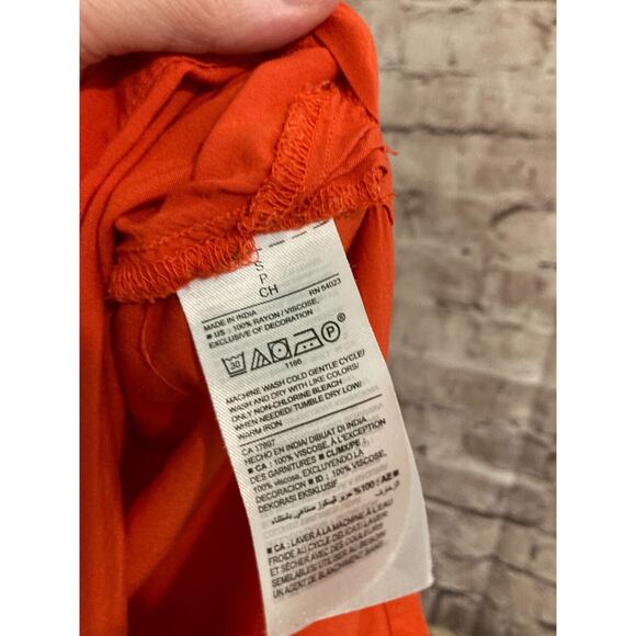 Old Navy Prairie Dress Womens Small Rust Orange Midi Embroidered Belted Flowy - Picture 13 of 14